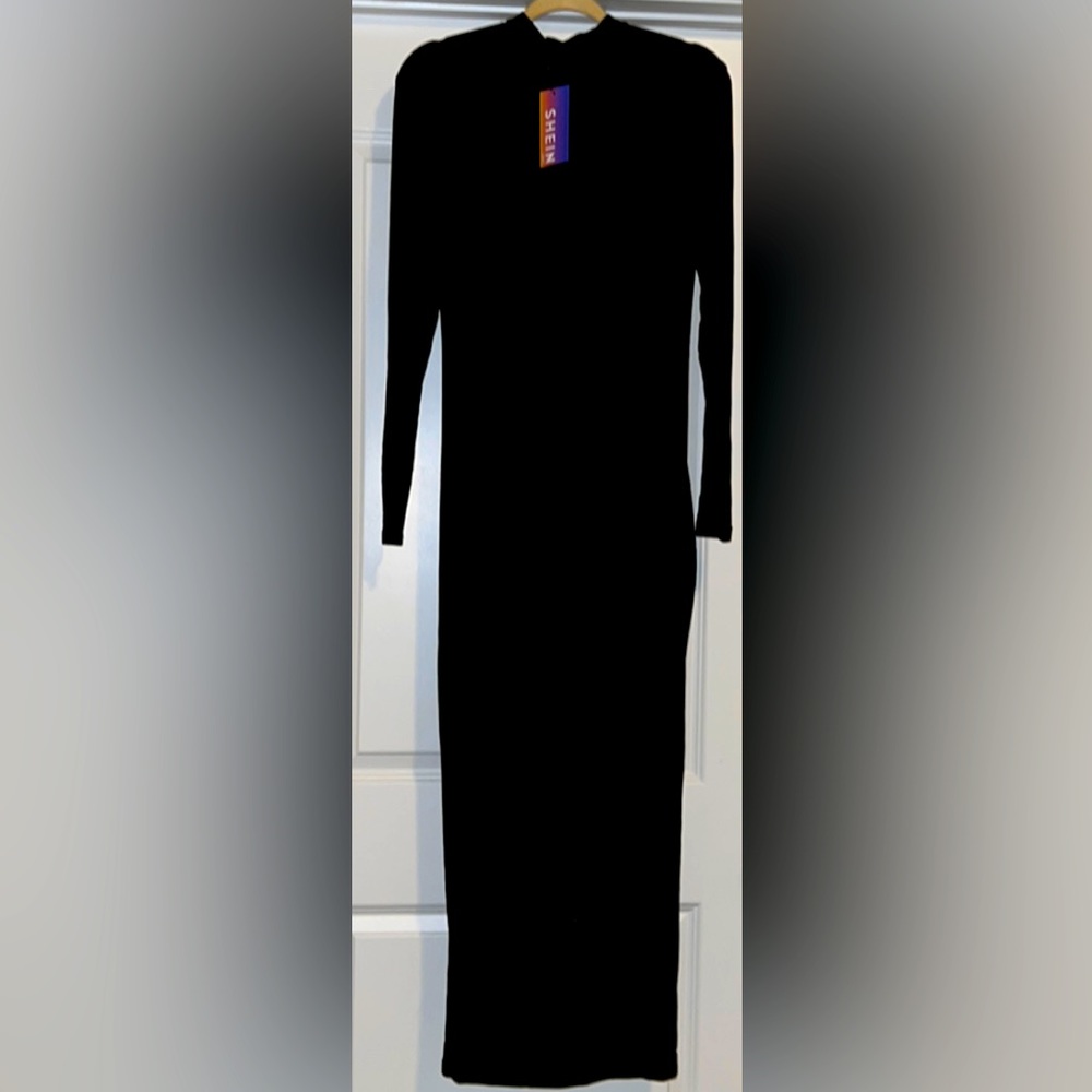 High Neck long sleeve black Dress